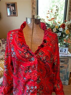 Red Paisley Ruffle-Trim Blouse